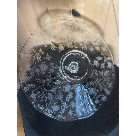 Vintage Fostoria Floral Chintz Crystal Fleur de Lis Center Handle Tray 11.5" - Picture 7 of 8